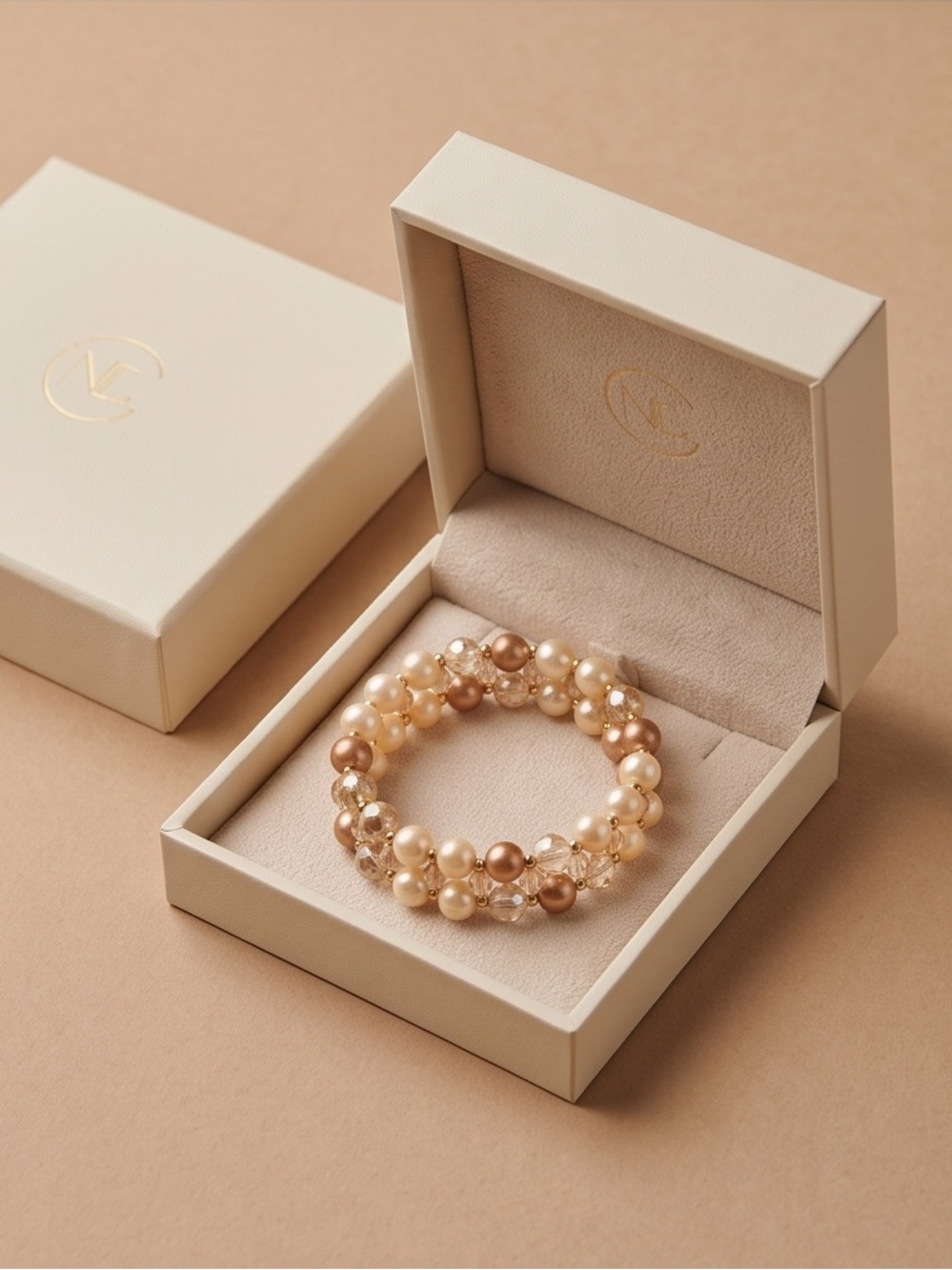 Elegant Pearl Cluster Bracelet - Gold and Brown